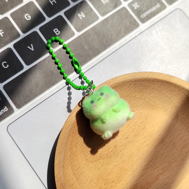 Resin Flocking Frog Animal Keychains Phone Lanyard Cartoon Lovely Fluffy Pendant Bag Earphone Case Car Key Ring Accessories