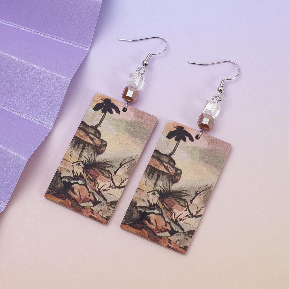 Gold Color Tree Of Life Design Relievo Printing Acrylic Earrings For Women Vintage Style Trend Lithe Daily Wearing Jewelry