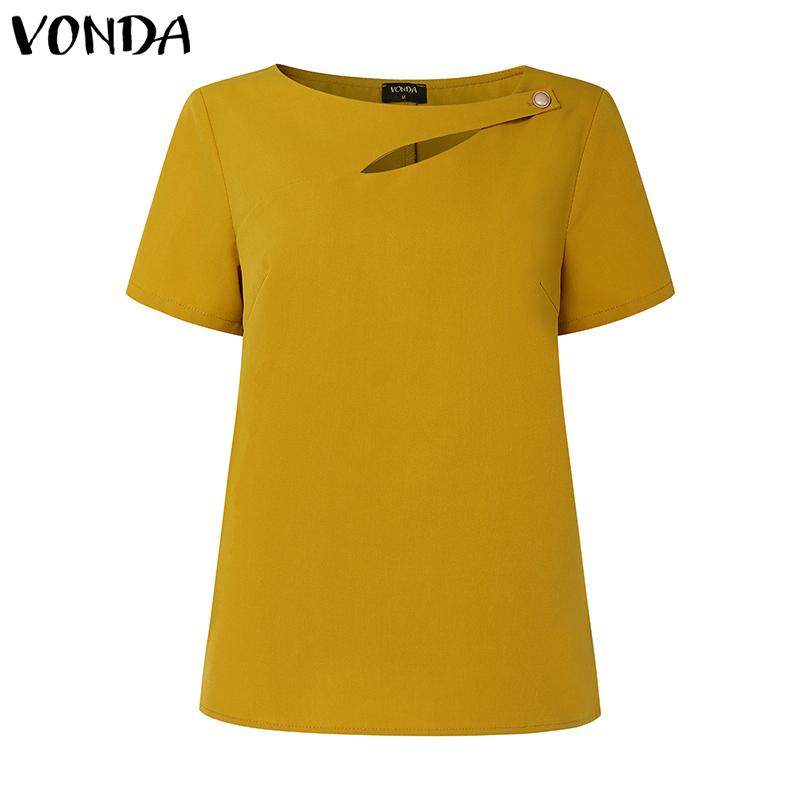 VONDA Women Short Sleeve Cutout Casual Elegant T-shirts Tops