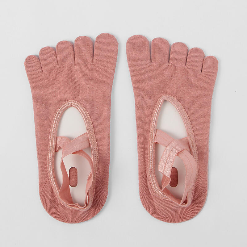 Lina Cross Full Toe Yoga Socks (Pink)