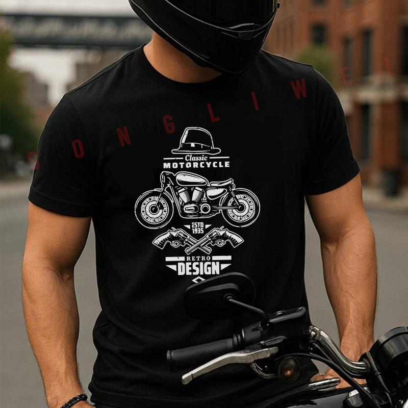 Classic Motorcycle Retro Design Men's T-shirt Summer Cotton Short Sleeved Casual TShirt O-Neck
