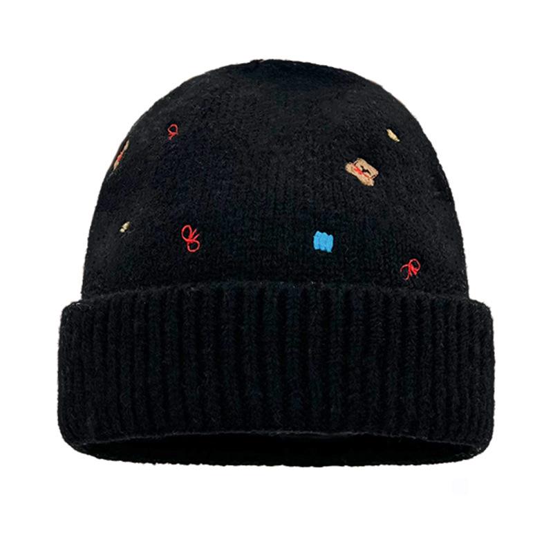 Embroidered Wool Hat for Women In Autumn and Winter Korean Version of Warm Knitted Hat Showing Face Small Ear Protection Bag Head Cold Hat for Men