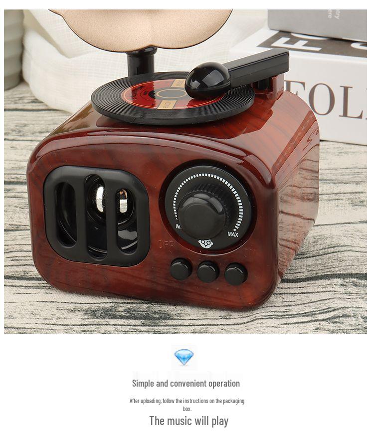 Mini Retro Gramophone Music Box - Rotating Record Player Ornament for Children's Holiday & Living Room Decor