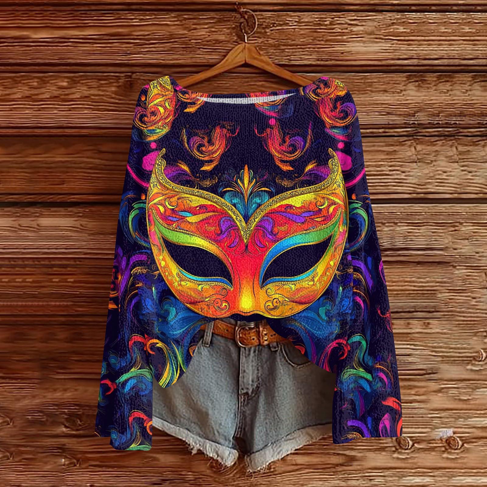 

Женский повседневный модный топ с круглым вырезом, с карнавальным принтом, с длинным рукавом, вязаный пуловер M