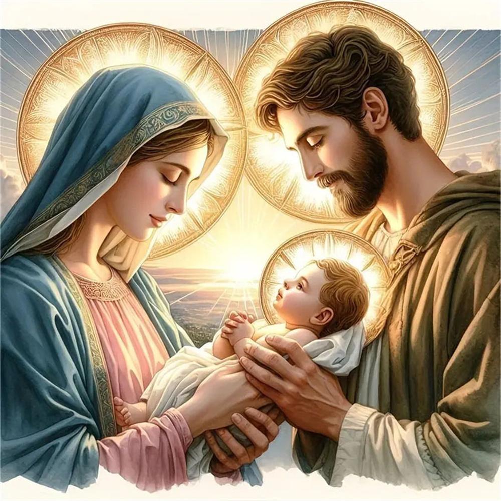 Malowanie diamentowe Nowość Jezus Maryja Pełne okrągłe wiertło Dżety Obraz Haft Portret Kwiat róży Dekoracja ścienna