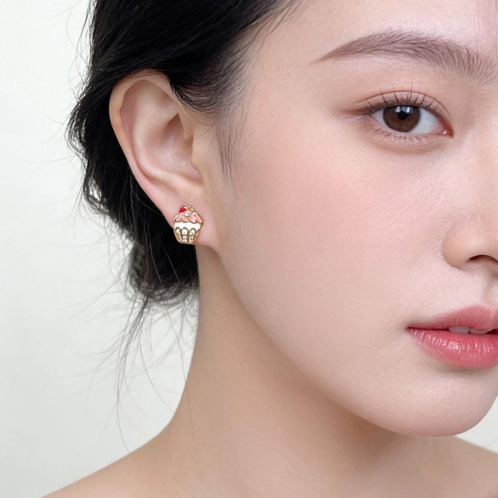 Enamel Birthday Cake Stud Earrings Childishness Zircon Mousse Cake Earrings Korean Style Y2K Ice Cream Ear Studs Gift