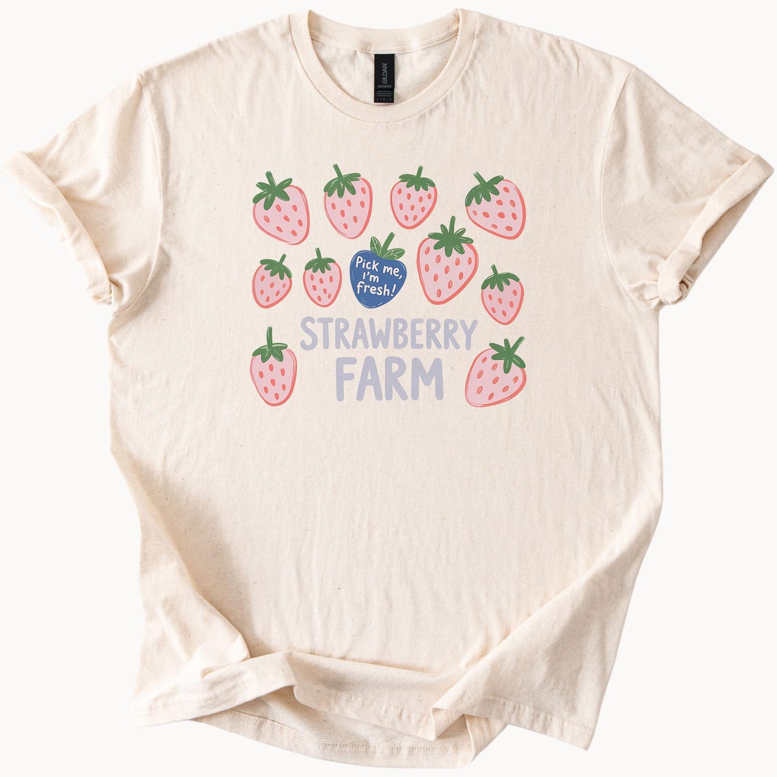 Strawberry Farm Graphic Tee Pick Me Im Fresh Cute Strawberry Shirt Fruit Lover Gift Farmhouse Aesthetic Soft Cotton TShirt 160