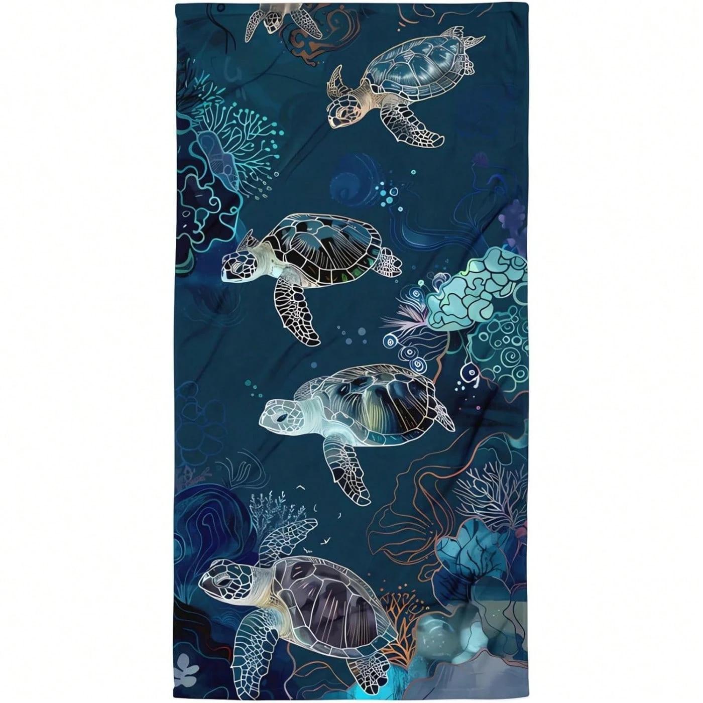 

1PC Sea Turtle Ocean Beach Towel Polyester Quick Dry Travel Towel Unisex Lightweight Soft for Swimming Camping Surfing Beach Ess W30*H60(CM)