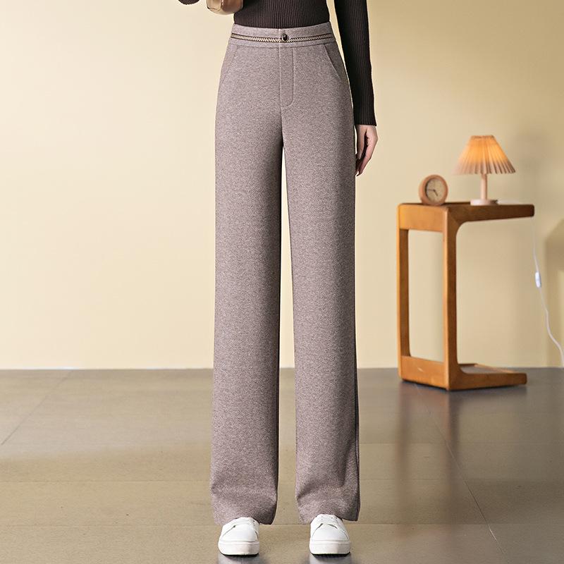 Women's High-Waisted Angola Red Wool Slim-Fit Warm Pants - Autumn/Winter