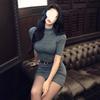 Royal Sister Spice Girl Pure Desire Wind Hip-wrapped Gray Dress Women's Semi-turtleneck Design Sense Slim Fit and Thin Half-sleeved Short Skirt