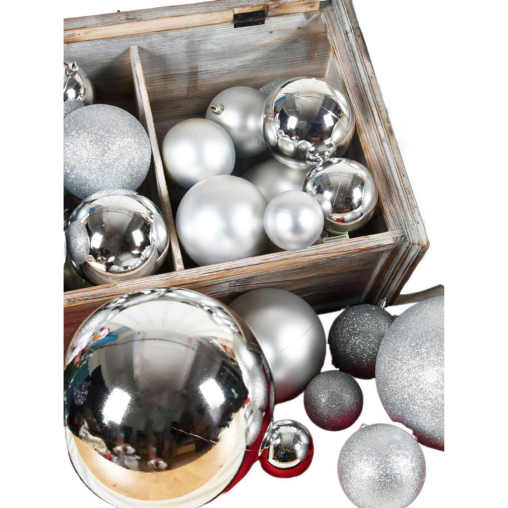 Silver Glitter Christmas Hanging Ornaments: Shiny Plastic Balls 6-30CM for Festive Decorations
