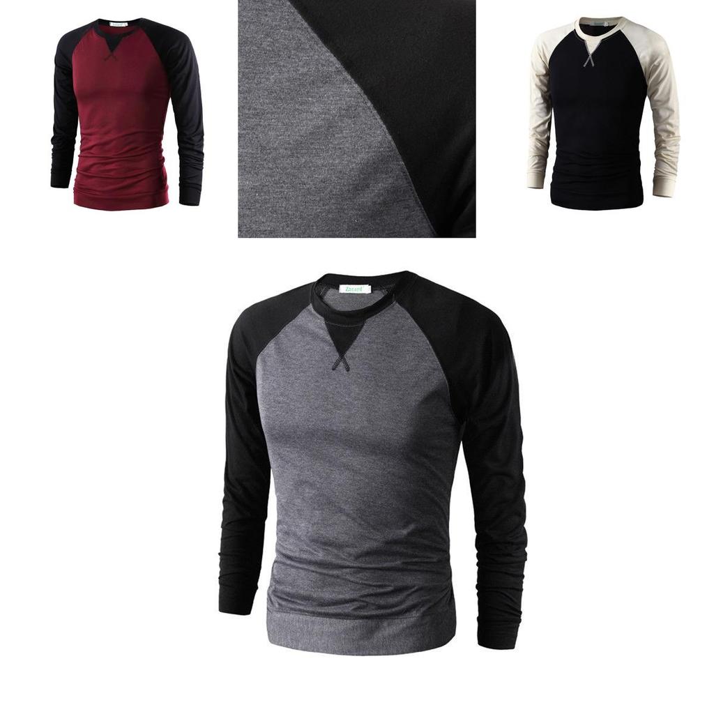 Stylish Men's Slim Fit Crew Neck Long Sleeve Raglan Tee With Classic Appeal