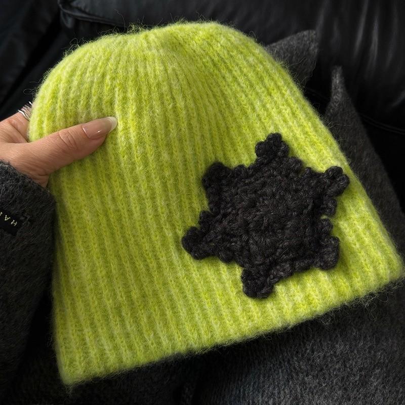Woolen Snowflake Cap With Breathable Design For Cold Season Women