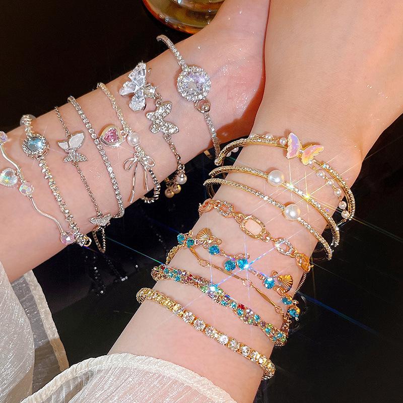 Light Luxury Niche High-end Pearl Bracelet Women's Korean Style Fashion Elegant Flash Zircon Love Bracelet Crystal Bracelet