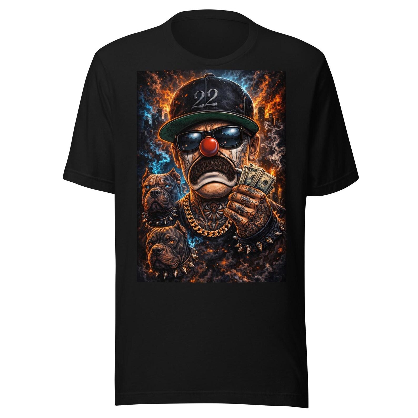 El Homie 22 — Arte Chicano Urbano con Clown Gangster y Pitbulls Unisex t-shirt L