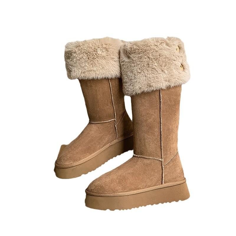 Maillard Big Hair Two Knee Snow Boots 2025 Winter Suede Round Head Northeast Thickened Fur Warm Snow Cotton