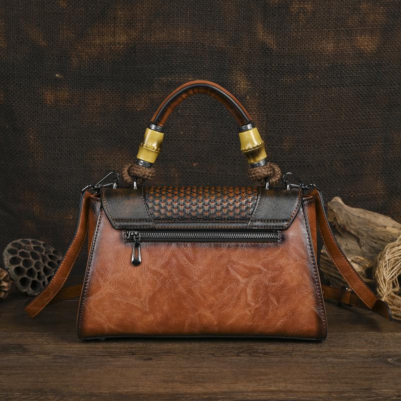 Johnature Chinese Style Embossed Leather Bag Vintage Large Capacity Women's Handbag Versatile Shoulder Bags