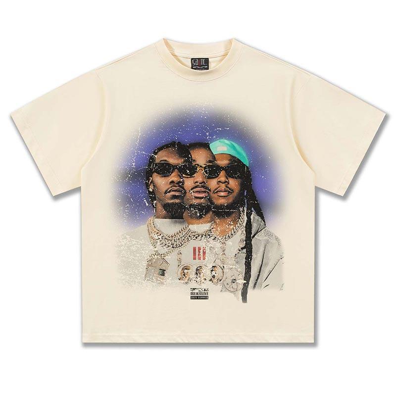 Migos Graphic TShirt Unisex Oversized Hip Hop Group Casual Cotton Short Sleeve Vintage Streetwear Hype For Youth M