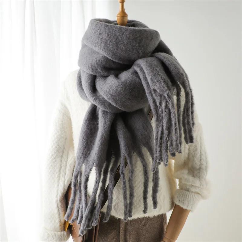 Women Solid Scarf Tassel Wrap Warm Shawl Thickening Neckerchief Fashion Soft Scarves For Europe America Autumn Winter 240cmX38cm