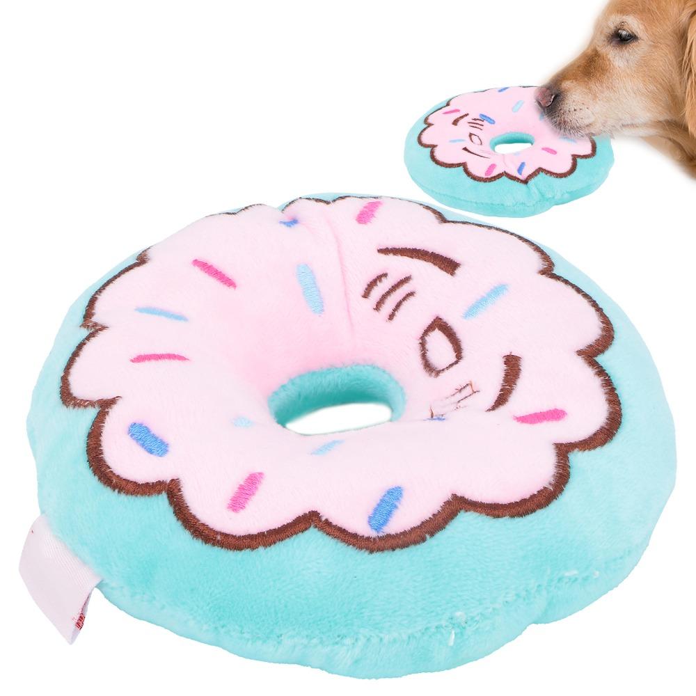 Plush Filled Donut Dog Toy Chew Tough Interactive Dog Chew Toy Squeaky Dog Toy Interactive Play