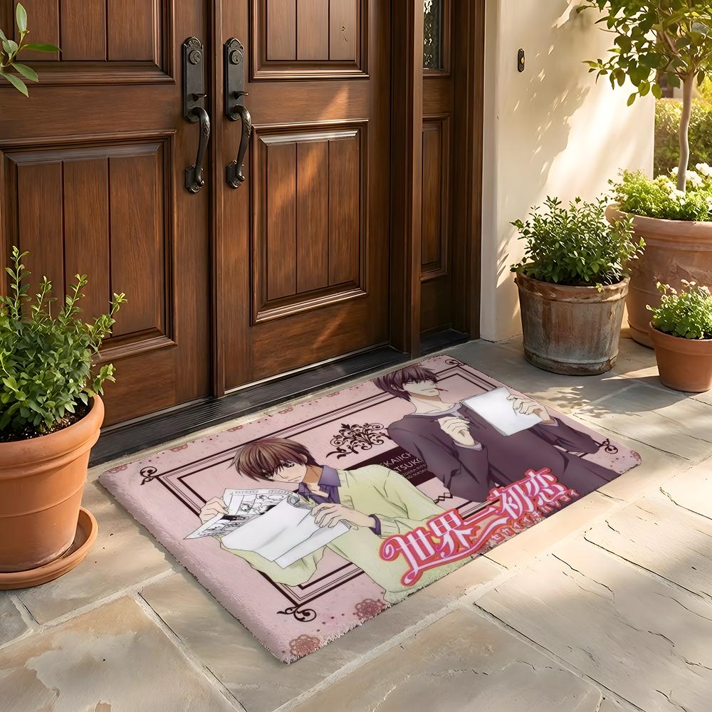 

Floor Mat Soft Flannel Rug Non Slip Absorbent Mat for Bathroom Bedroom Home Decor Sekai ichi Hatsukoi 50x80cm