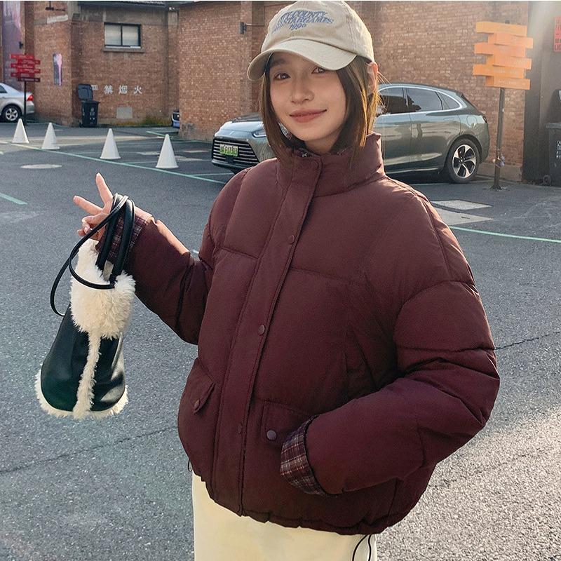 Winter new plaid contrasting color cotton-padded clothes women's short college style small bread jacket trendy