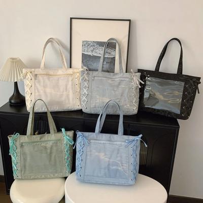Lace-up Simple Itabag Badge Display PU Transparent Pocket Tote Bag Idol Merchandise Storage Cross Ribbon Shoulder Bag Girl