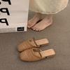 Flat bottom retro brown woven half slippers women's outer wear spring and summer bag head cool slippers
