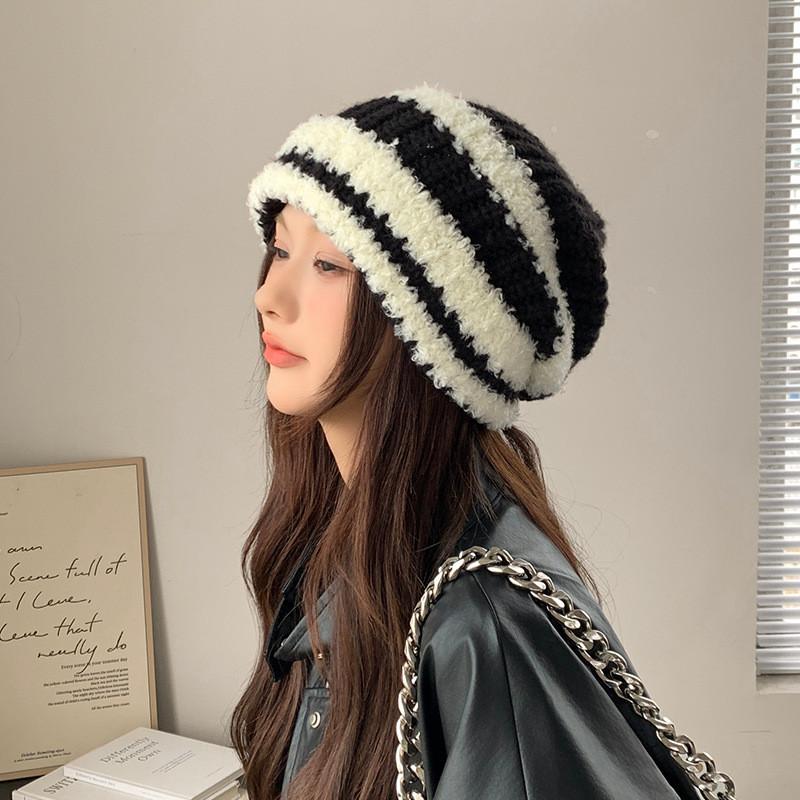 Wool Textured Knitting Beanie Women Cap Ear Protection Loose Fit Seasons Cold