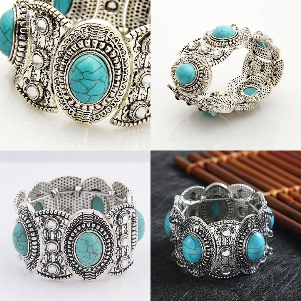 Vintage Turquoise Bracelets Jewelry Set For Female Boho Style Fashion Gift
