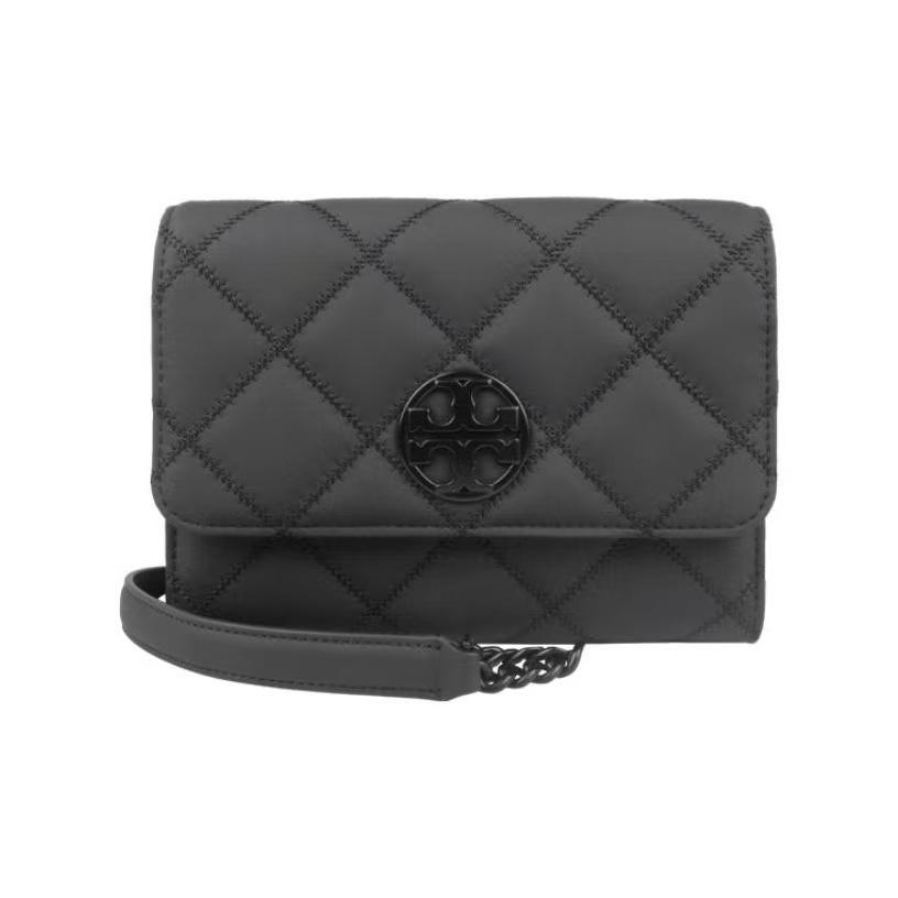 

Tory Burch Willa Black Classic Double T Logo Diamond Quilted Chain Square Leather Shoulder Bag Crossbody Women Bags 87874-001 Basic Set (Bag+Dust Bag)