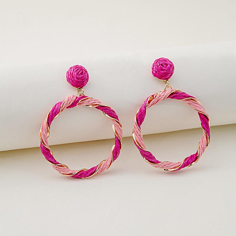 Colorful Raffia Geometric Dangle Earrings with Silver Needle