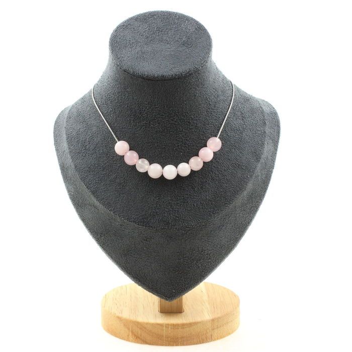 Stones and Minerals. Necklace 10 Beads Rose Quartz 8 Mm Stainless Steel Chain Necklace for Women, Men. Customizable Size.