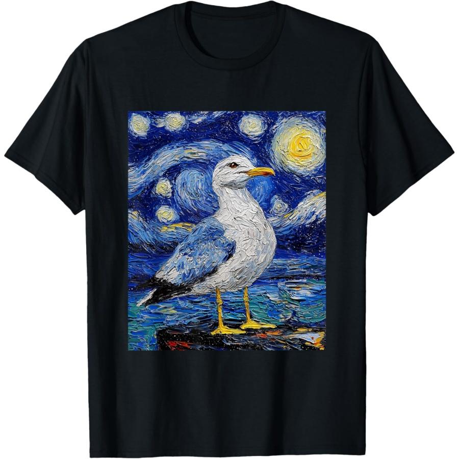 Gull Seagull Bird Graphic - Van Gogh Style - Starry Night T-Shirt S