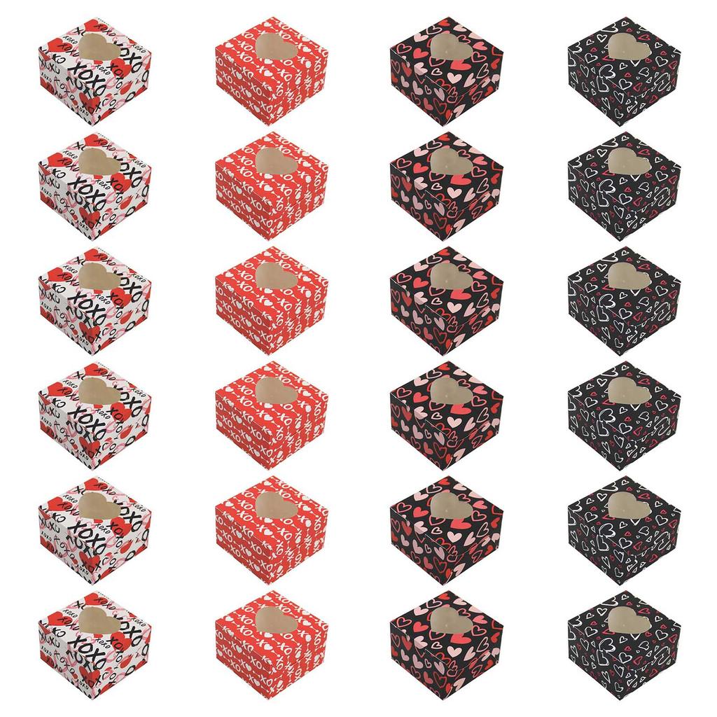 Valentine's Day Treat Box Heart Cardboard Box with Window Valentines Gift Container for Goodie Cookie Candy Party Supply