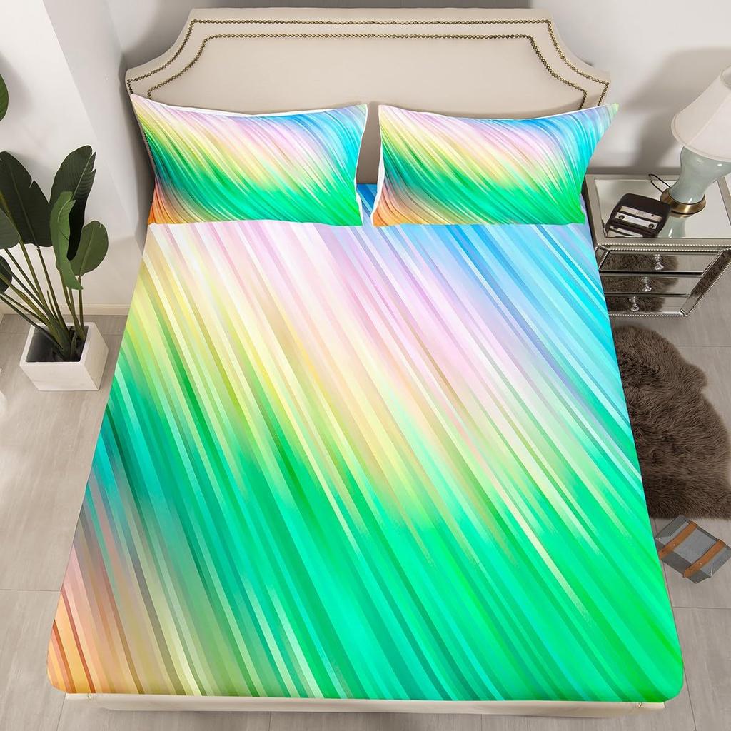 Simple And Gradual Change Purple And Blue Mattress Three-Piece Digital Printing Mattress Bedding Set Adult Children