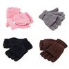 Girls Coral Velvet Flip Cover Half Finger Winter Hand Warmer Mittens Clamshell Gloves Flip Half