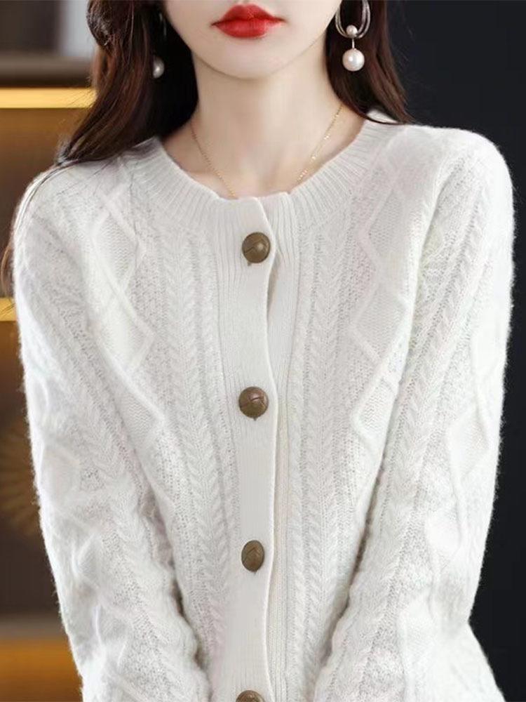 2025 Women's Thick Knit Round Neck Cardigan - Autumn/Winter Collection