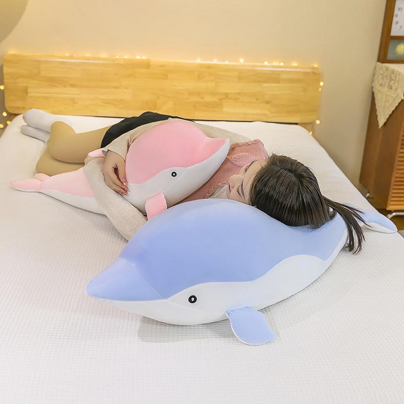 Juguetes de peluche de delfín Kawaii de gran tamaño de 35 a 130 cm, adorables muñecos de peluche suaves para niñas, cojín para dormir, regalo