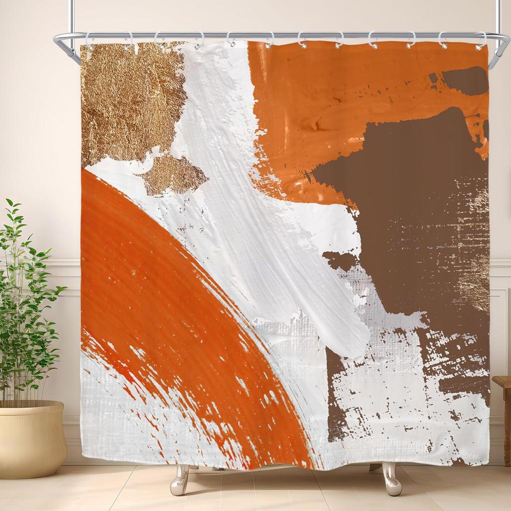 Black Shower Curtain Bathroom Decorative Abstract Modern Art Printed Shower Curtain Waterproof 12 Pack Plastic Hook