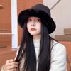 Wide Brim Fluffy Fur Bucket Hat Windproof Warm Cap Kawaii Winter Fisherman Hat  Streetwear