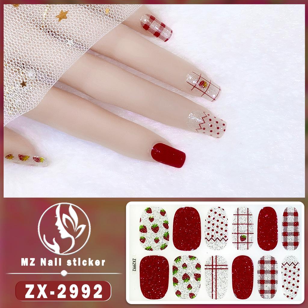 12-finger White No-Bake Nail Decal Fully Coated with Waterproof Long-lasting Nail Patch Simple Wind Nail Polish Adhesive