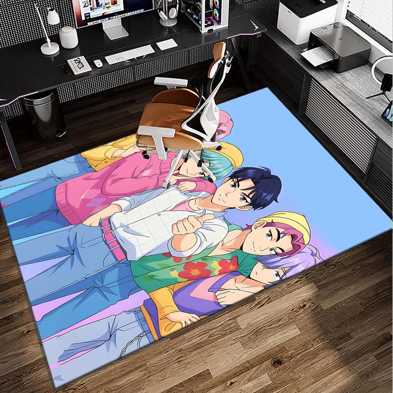 Colorful Kpop cartoon Office Rug Chair Mat, Game Carpet, Suitable for Front Door, Bedroom, Living Room, Desk, Holiday Gift