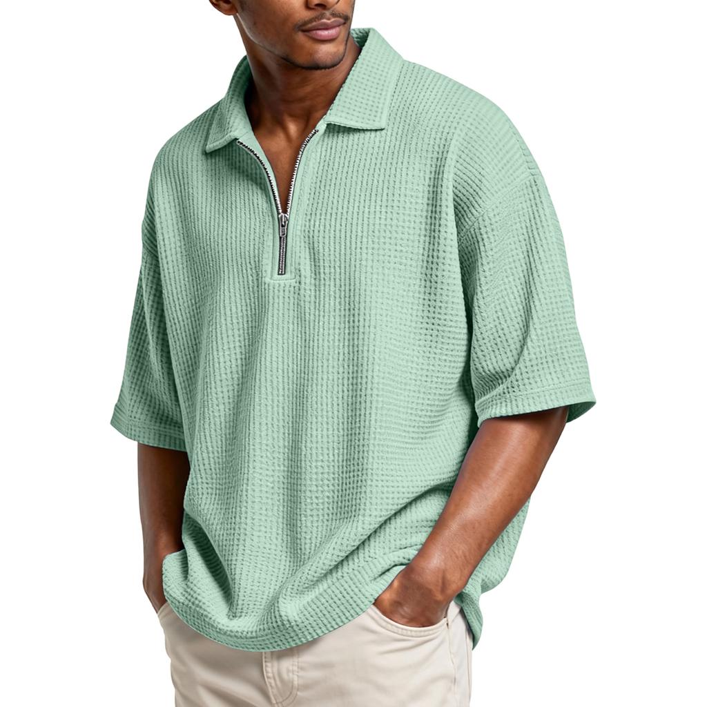 Herren Basic Reißverschluss Stehkragen Kurzarmhemd