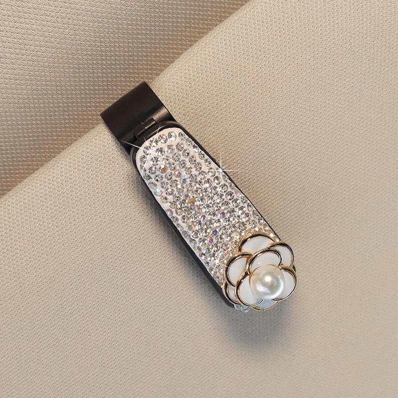 Cute Bow Sun Visor Mount Sunglasses Clip Holder Rhinestone Bracket Portable Sunglasses Car Crystal Clip Decoration Accessories