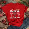 Polyester  100% New Christmas Happy Christmas Tree Santa Claus Casual and Fashionable Round-neck Short-sleeved Women's Base Tops