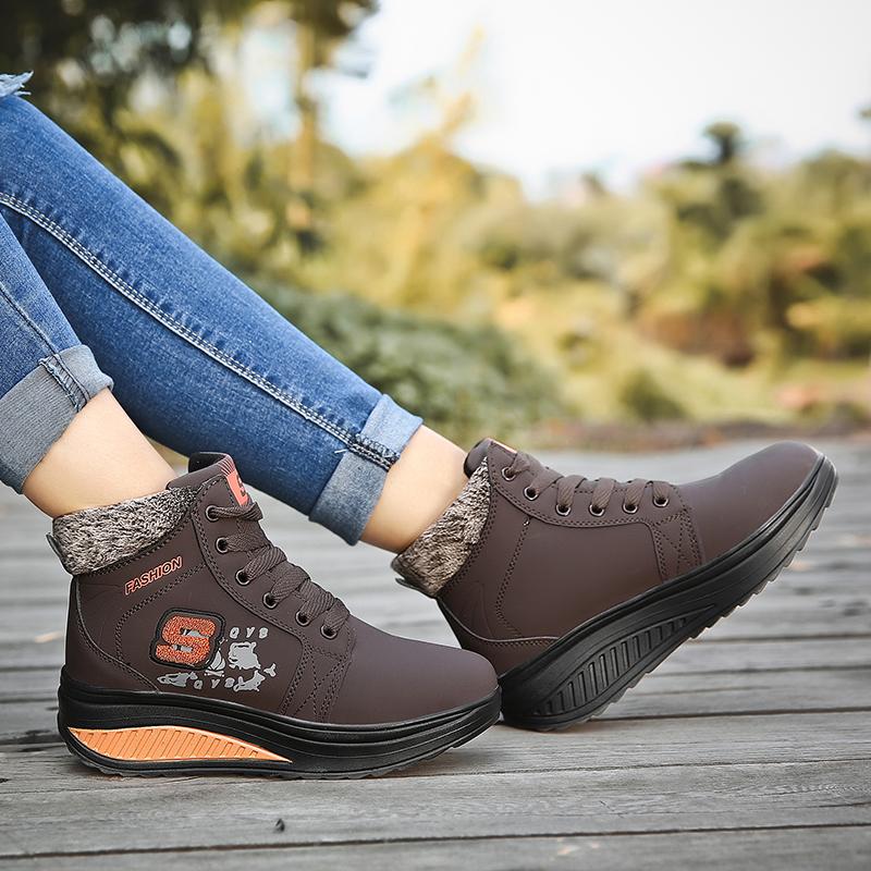 Зимние бархатные теплые высокие женские хлопковые туфли-качалки зимние ботинки спортивная — фото 18