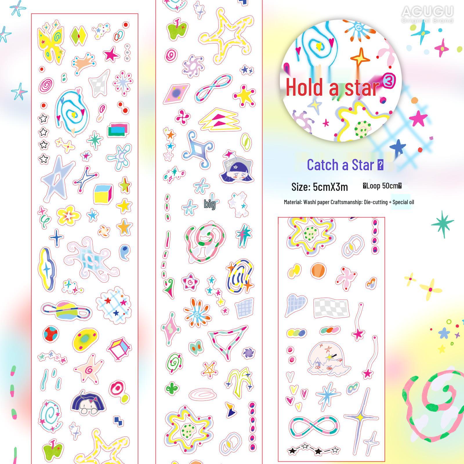 AGUGU Life Cute Glitter Sand Die-cut Tape & Sticker Roll