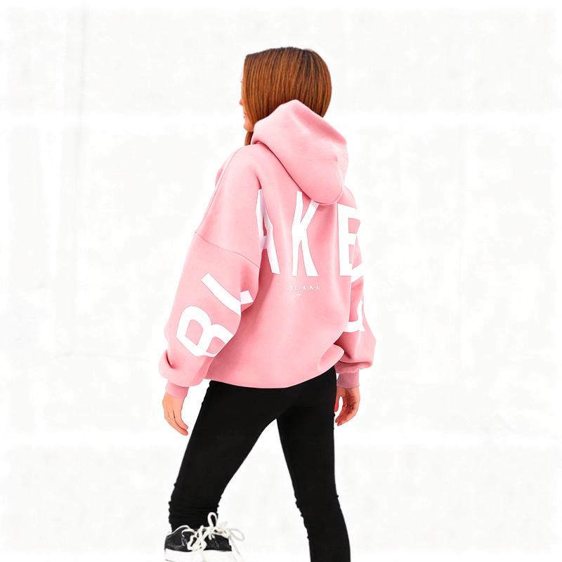 Felpa con cappuccio unisex in velluto e cotone 2025 Europe Cross TK Plus - Versatile per l'autunno, Stampa con lettere grandi