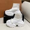 Fashion Knitting High Platform Sneakers Women Autumn Thick Bottom Short Sock Boots Non-slip Motorcycle Chunky Shoes Booties Mujer 8.5CM